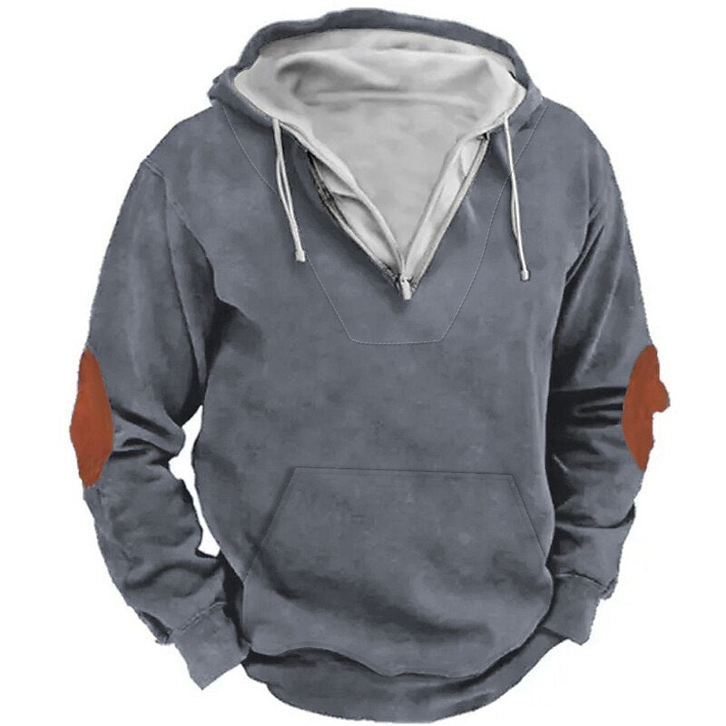 Men's Zip Hoodie Sweatshirt Hooded Color Block Long Sleeve