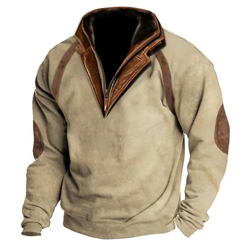 Men's Sweatshirt Quarter Zip Sweatshirt Hoodies Standing Collar Color Block Patchwork