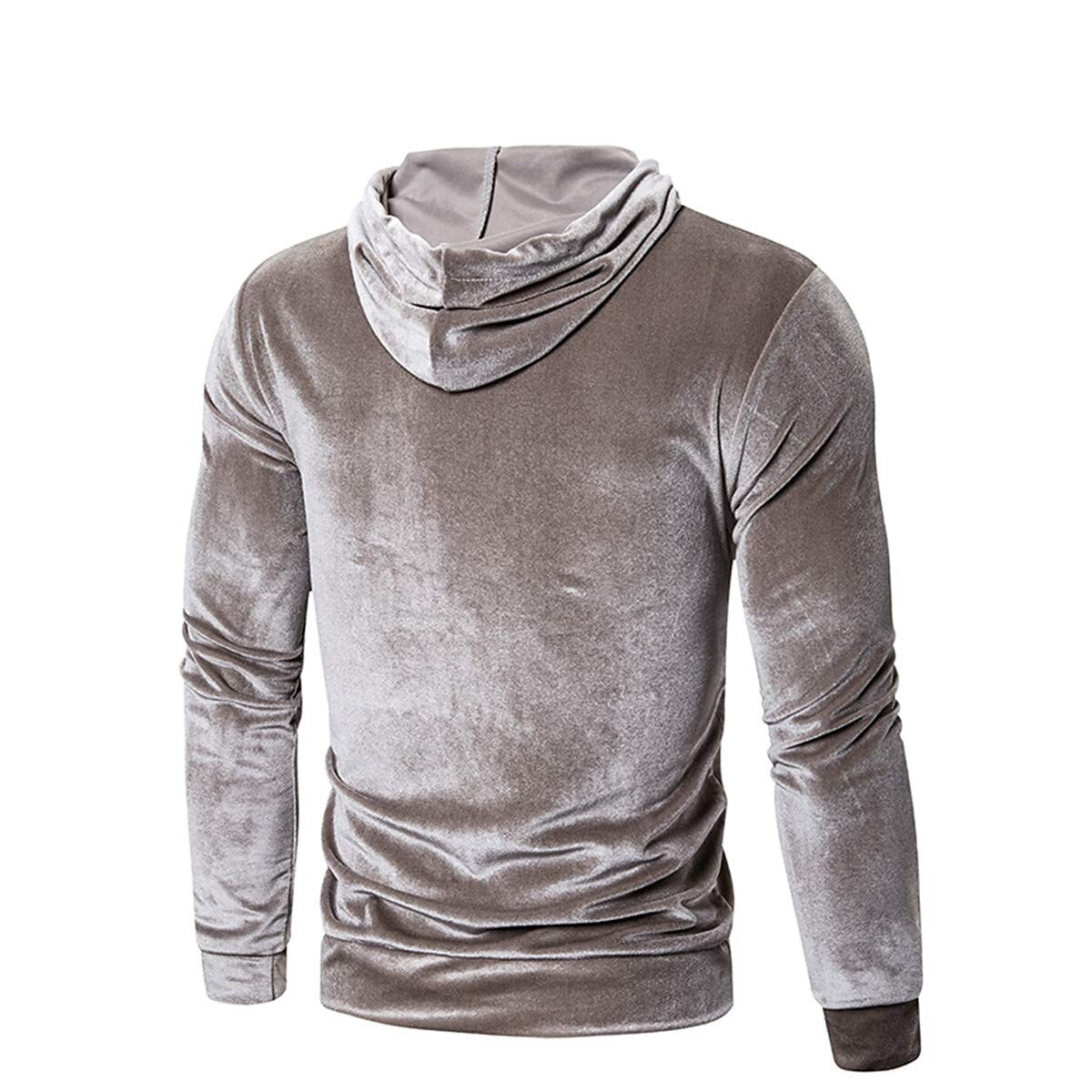 Men's Velour Hooded Cotton Long Sleeve Front Pocket Sweatshirts