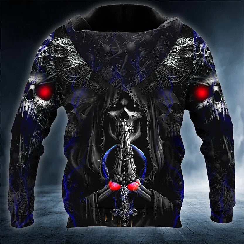 Men's Pullover Hoodie Sweatshirt Skull Graphic Print Streetwear Basic Hoodies