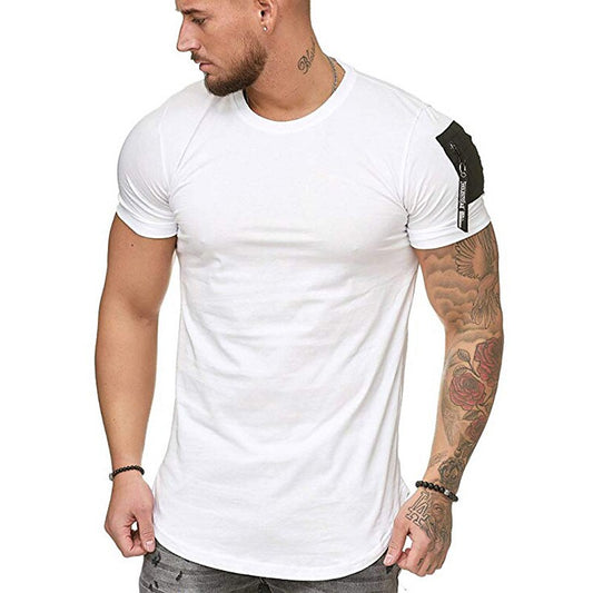 Men'S Gym Muscle Athletic T-Shirt Fashion Zipper Workout Cotton Shirt Slim Fit Summer Short Sleeve Top