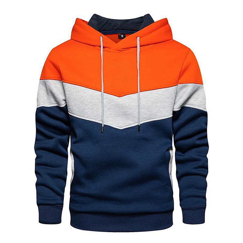 Men's Hoodie Color Block Casual Cotton Hoodies Sweatshirts Long Sleeve