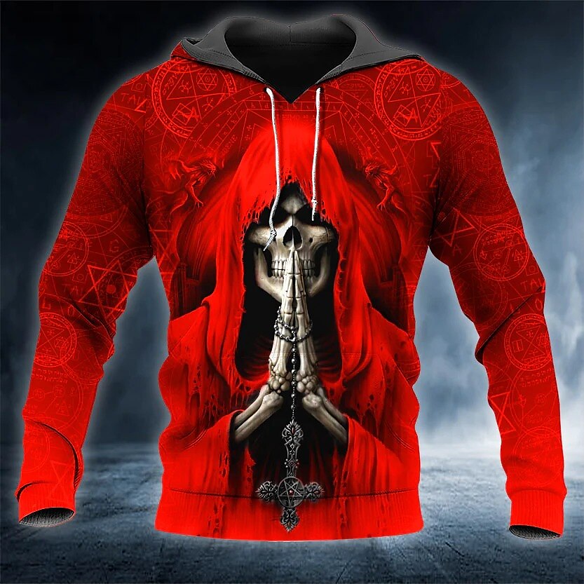 Men's Pullover Hoodie Sweatshirt Skull Graphic Print Streetwear Basic Hoodies