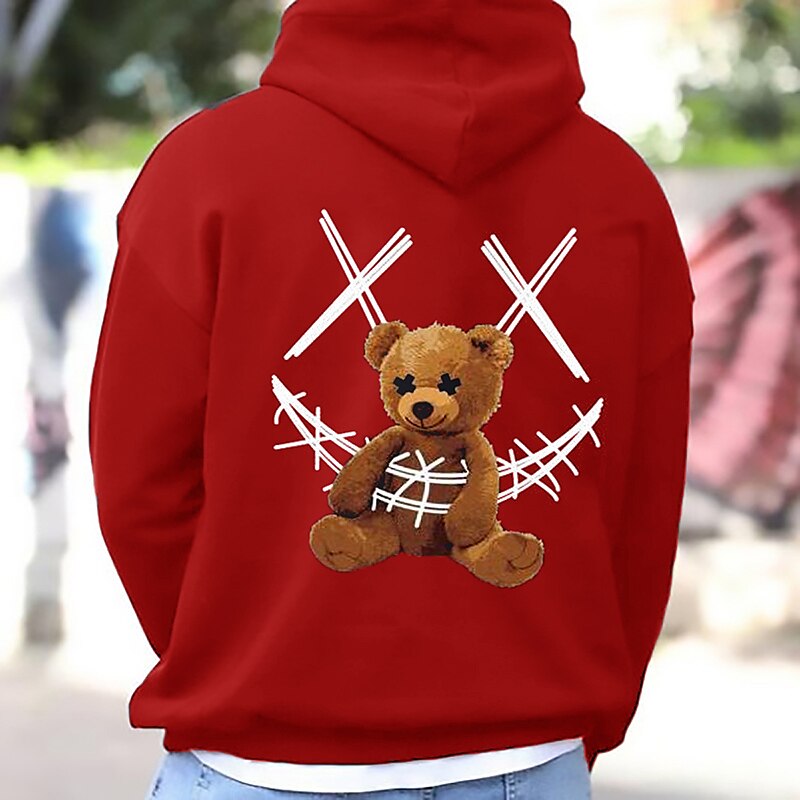 Men's Graphic Bear Print Hoodies Streetwear Sweatshirts Long Sleeve