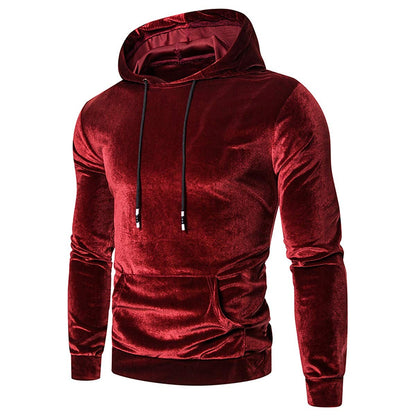 Men's Velour Hooded Cotton Long Sleeve Front Pocket Sweatshirts