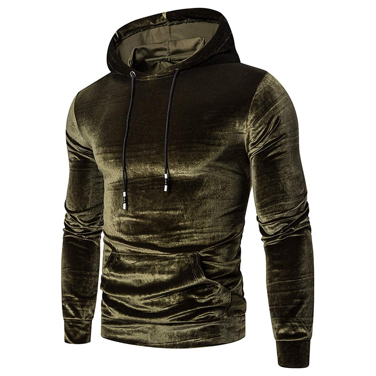 Men's Velour Hooded Cotton Long Sleeve Front Pocket Sweatshirts