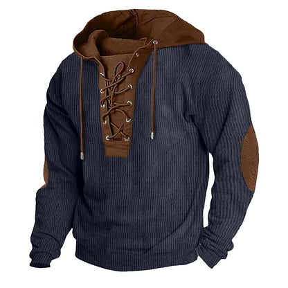 Men's Hoodie Color Block Lace up Patchwork Daily Holiday Corduroy Streetwear Casual Sweatshirts