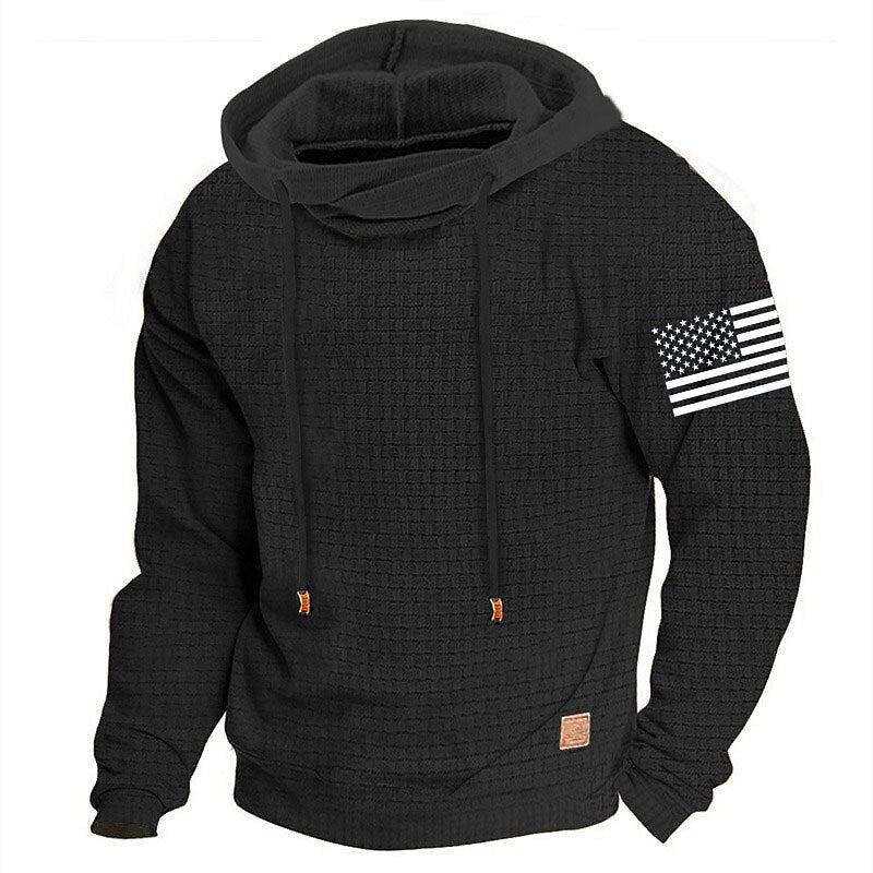 Men's Graphic National Flag Hoodie Casual Waffle Long Sleeve Hoodies Sweatshirts