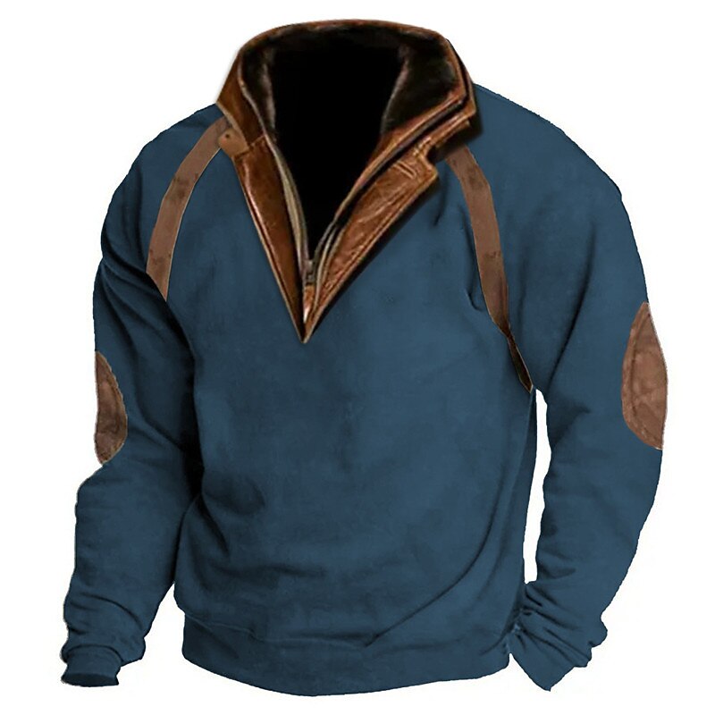 Men's Sweatshirt Quarter Zip Sweatshirt Hoodies Standing Collar Color Block Patchwork