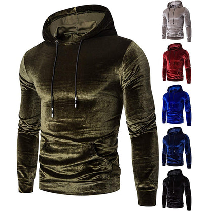 Men's Velour Hooded Cotton Long Sleeve Front Pocket Sweatshirts