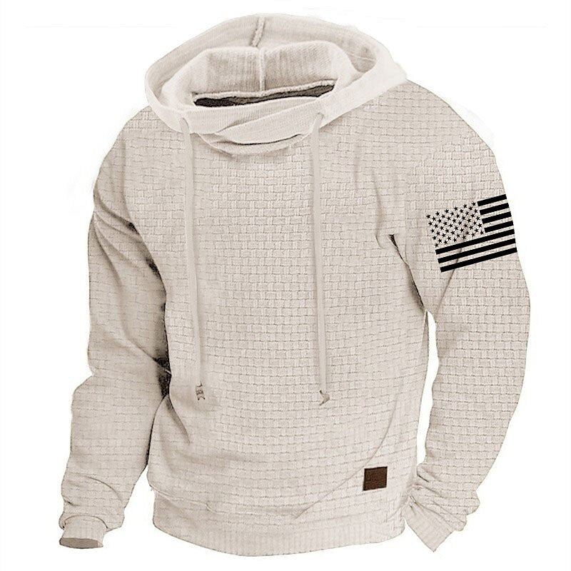 Men's Graphic National Flag Hoodie Casual Waffle Long Sleeve Hoodies Sweatshirts