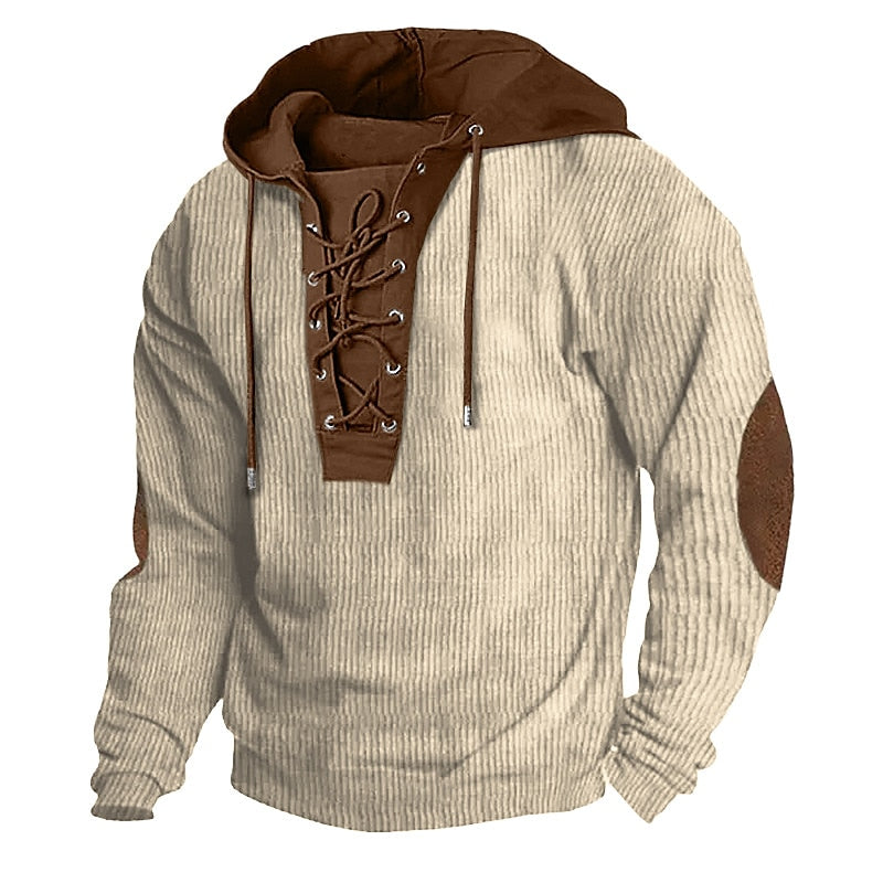 Men's Hoodie Color Block Lace up Patchwork Daily Holiday Corduroy Streetwear Casual Sweatshirts