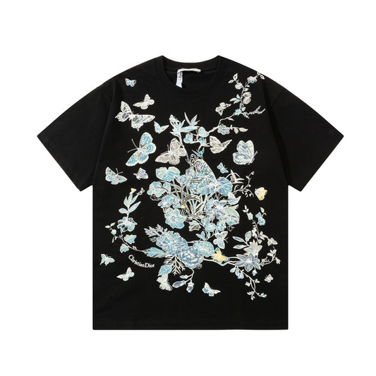 Floral Butterfly Print T shirt