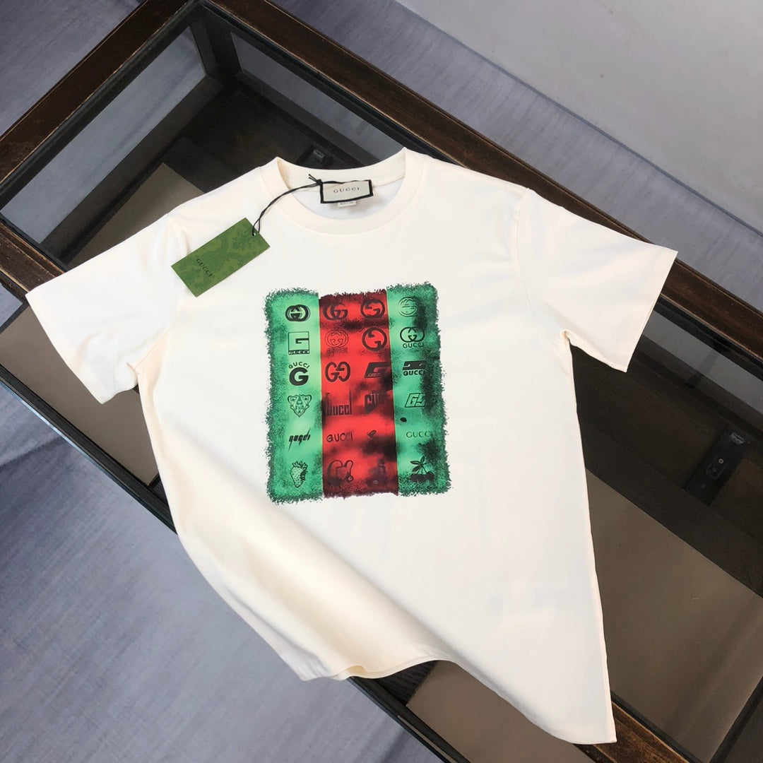 Red Green Patchwork Print T Shirt