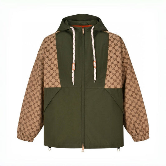 Army Green Colorblock Hooded Jacket