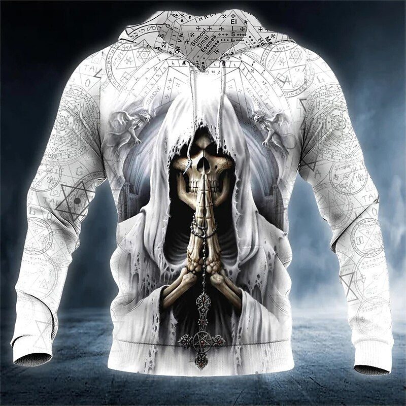 Men's Pullover Hoodie Sweatshirt Skull Graphic Print Streetwear Basic Hoodies