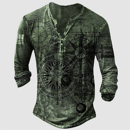 Men's T-shirt Henley Shirt Graphic  Long Sleeve Button-Down Print