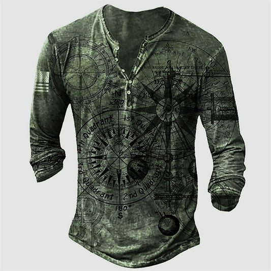 Men's T-shirt Henley Shirt Graphic  Long Sleeve Button-Down Print