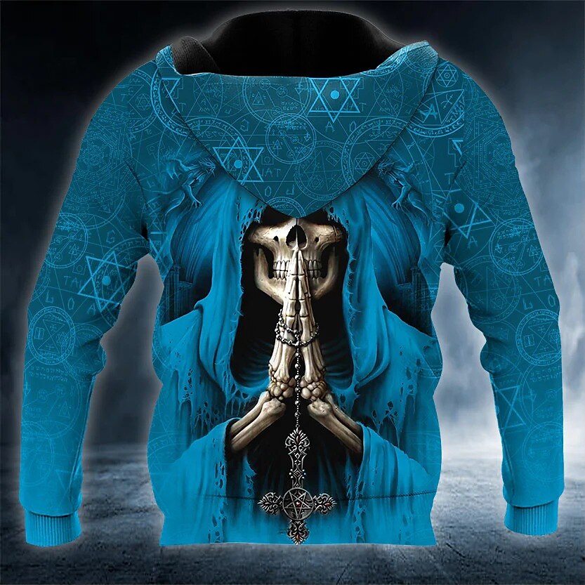 Men's Pullover Hoodie Sweatshirt Skull Graphic Print Streetwear Basic Hoodies